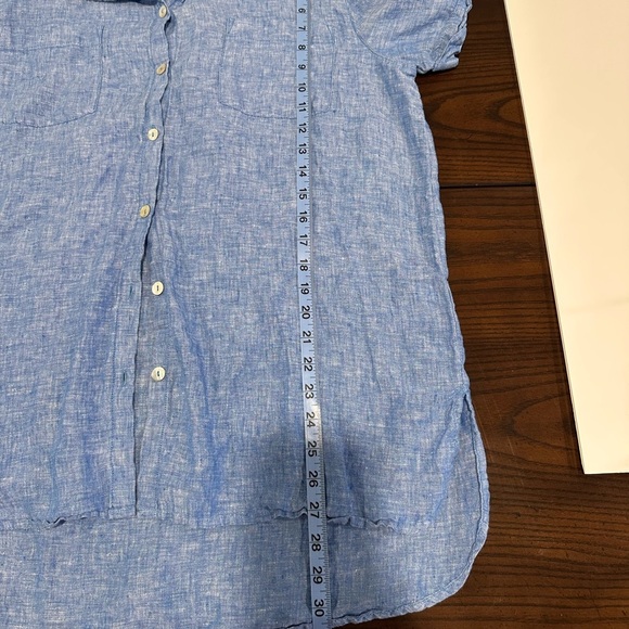 Christian Siriano 100% Linen Button-Up Shirt Women SZ L Light Blue Short Sleeve - Picture 6 of 6
